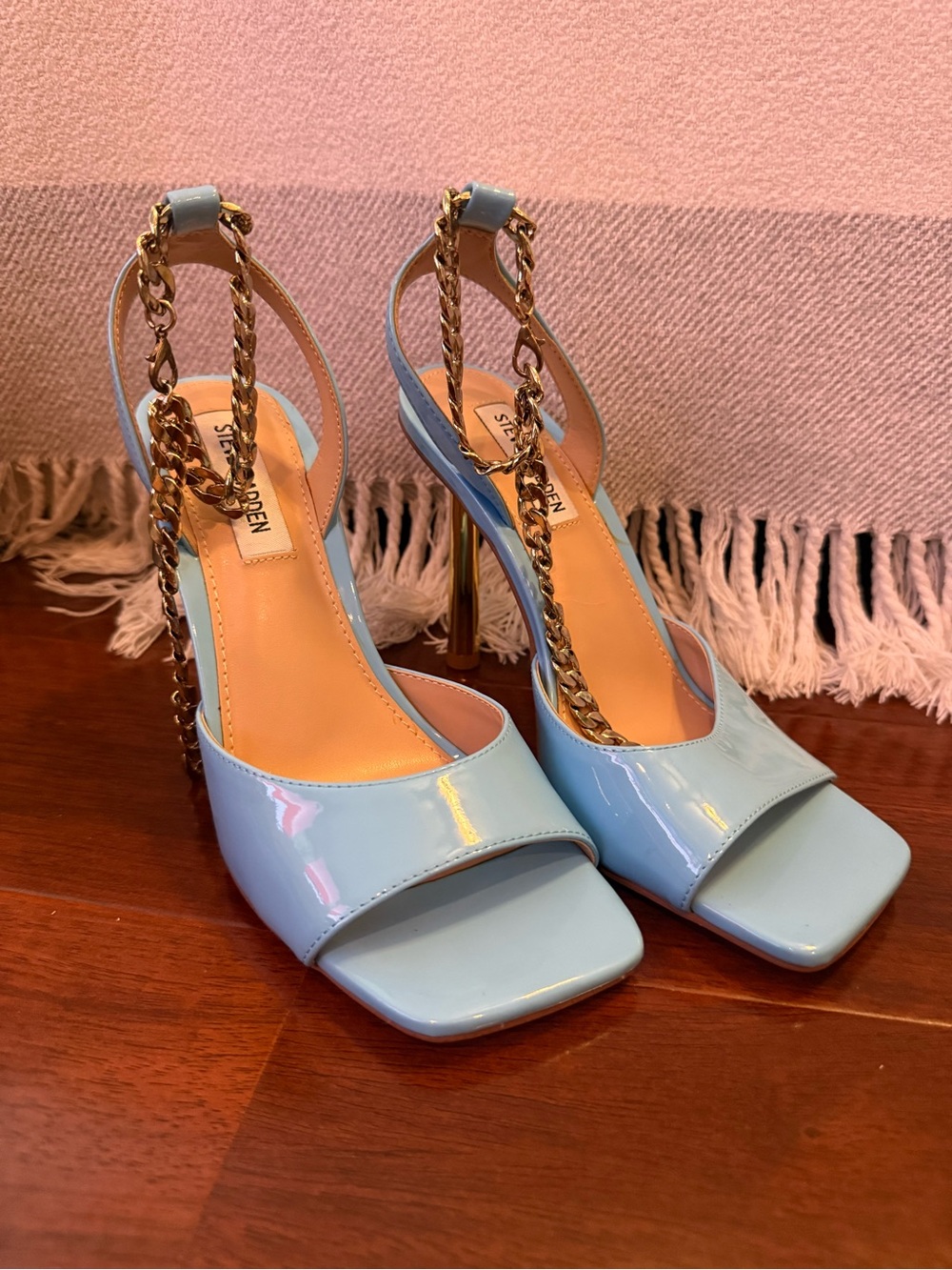 Steve Madden Light Blue Patent Chain Slingback Heels